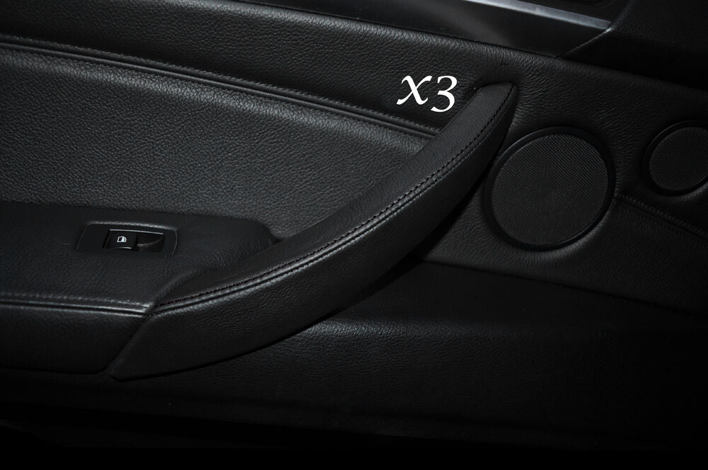 BLACK STITCH 3X DOOR HANDLE LEATHER SKIN COVERS FITS BMW X5 E70 & X6 E71 07-13