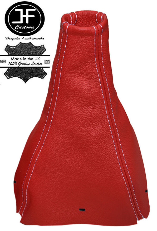 RED LEATHER WHITE STITCH MANUAL GEAR GAITER FITS TOYOTA AVENSIS 2003-2008