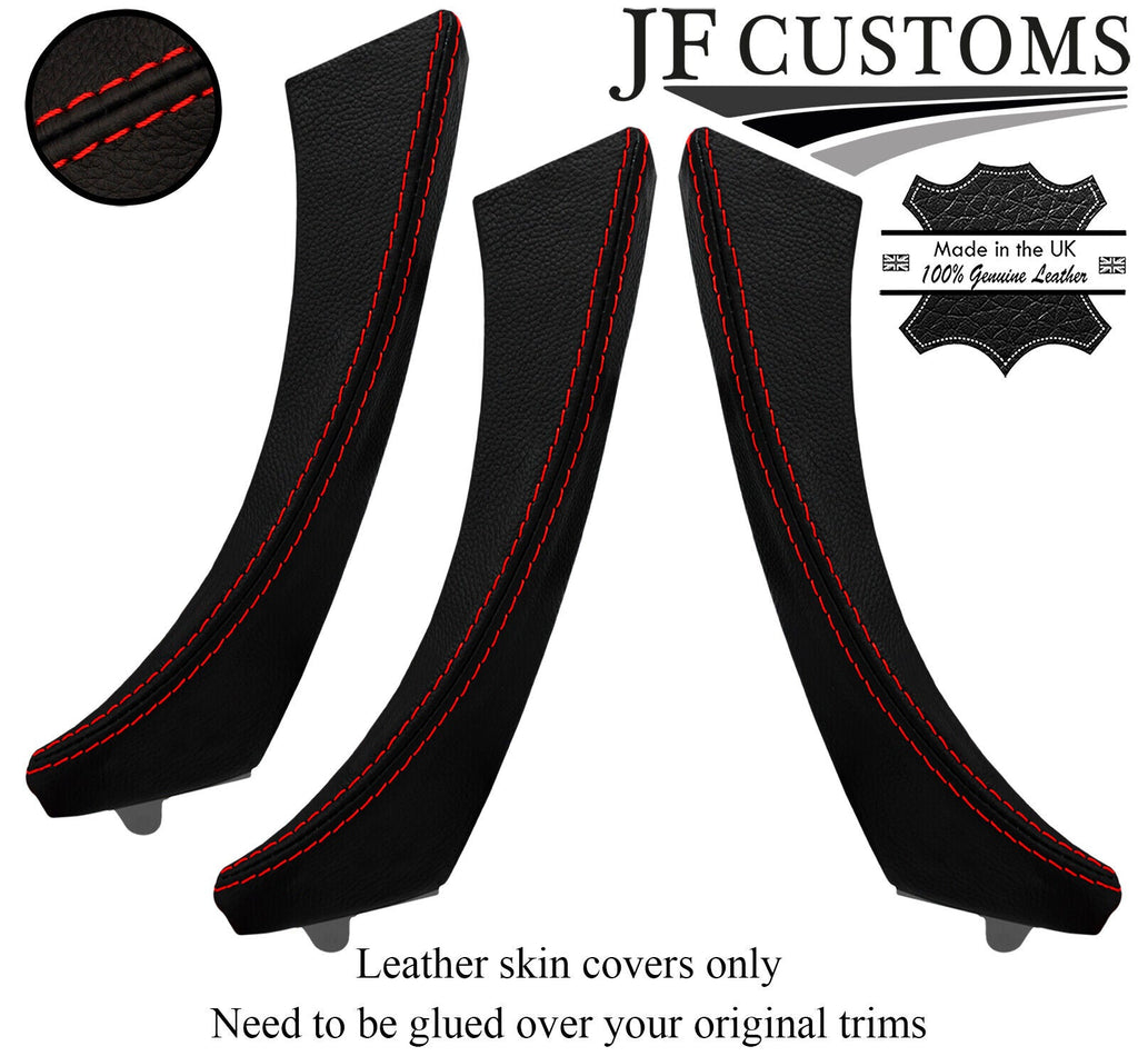 RED STITCH ITALIAN LEATHER 3X DOOR HANDLE COVERS FOR BMW E90 E91 E9X MADE IN UK