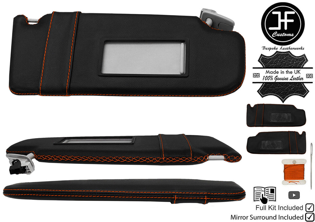 ORANGE CROSS STITCH 2X SUN VISOR LEATHER COVER FOR VW T5 TRANSPORTER 2MIRROR JF1