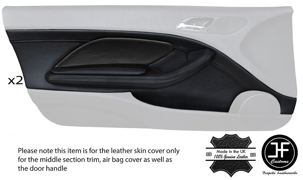 BLACK STITCH 2X FRONT DOOR CARD TRIM LTHR COVERS FITS BMW E46 CONVERTIBLE COUPE
