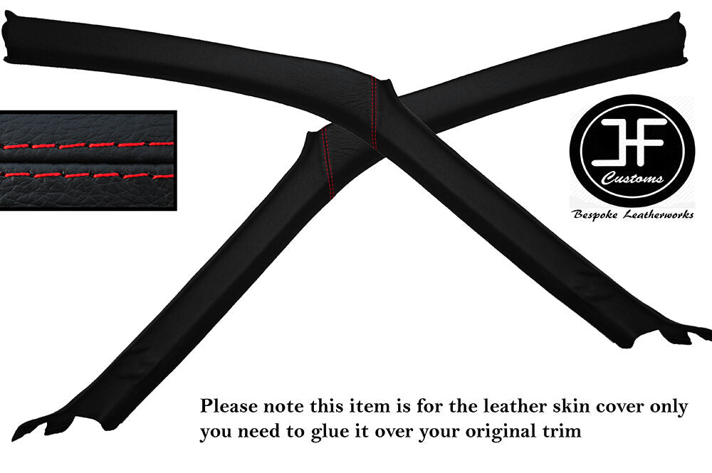 RED STITCH 2X A POST PILLAR LEATHER SKIN COVERS FITS NISSAN S14 200SX 94-99