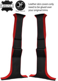 BLACK & RED 2 TONE REAL LEATHER 2X B PILLAR COVERS FITS HUMMER H2 03-07