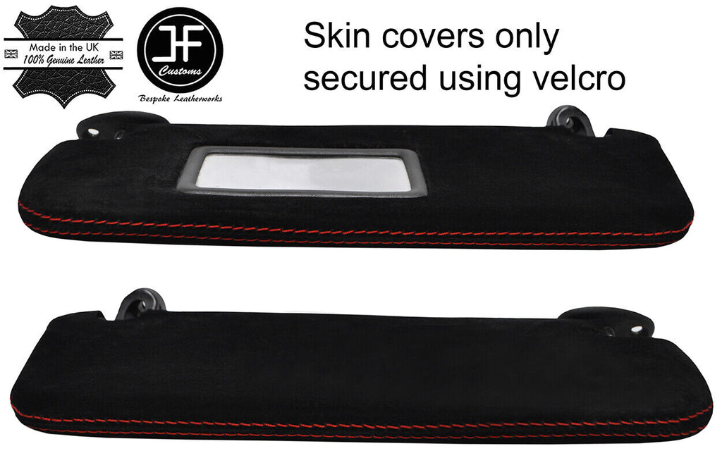 RED  STITCH 2X SUN VISORS REAL SUEDE COVERS FITS HYUNDAI COUPE 1999-2001