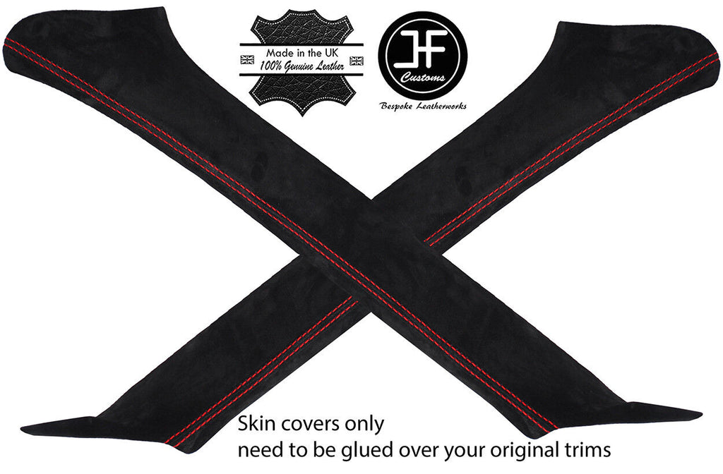RED STITCHING 2X A PILLAR REAL SUEDE COVERS FITS SUBARU FORESTER 2002-2008
