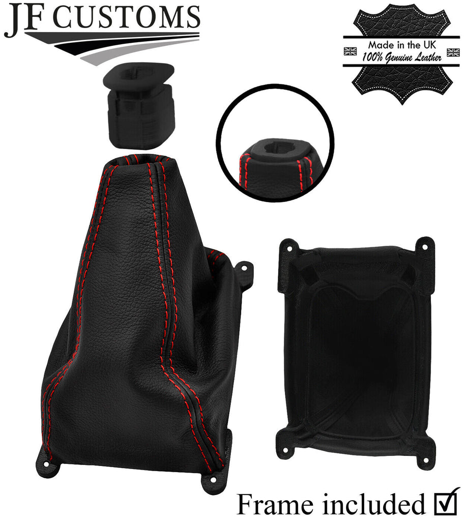 RED STITCH LEATHER GEAR GAITER+PLASTIC FRAME+TOP RING FOR HONDA PRELUDE 97-01