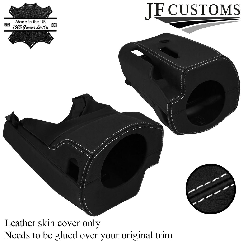 FITS FORD MUSTANG 15-21 WHITE STITCH STEERING SHROUD COLUMN LEATHER COVER