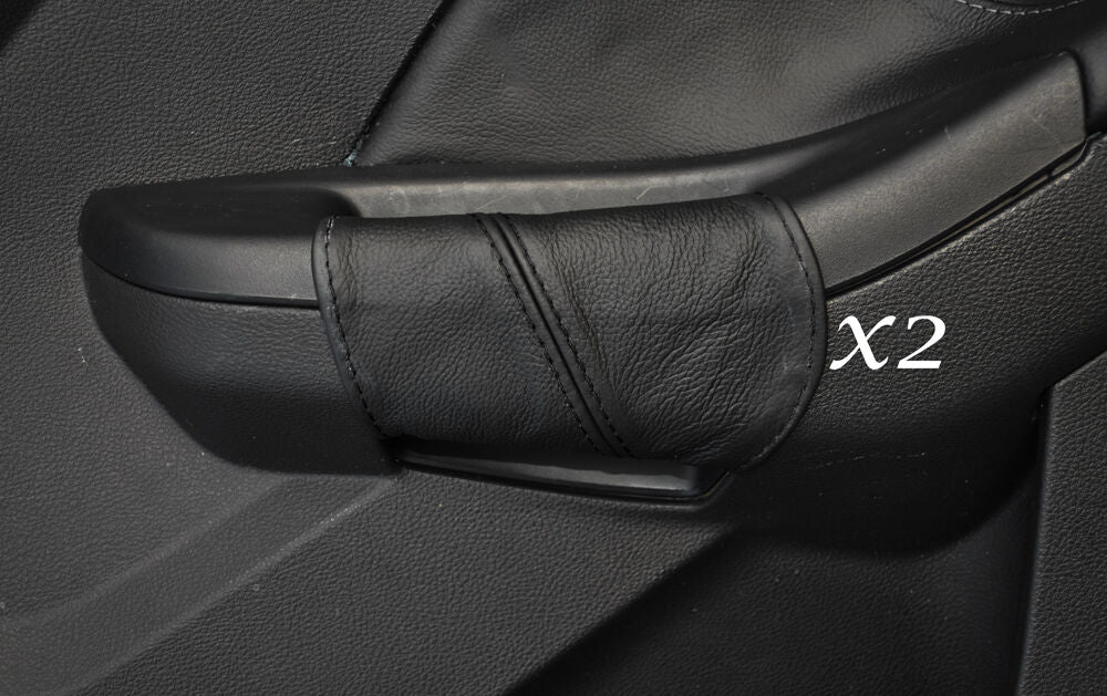 BLACK STITCH 2X REAR DOOR HANDLE LEATHER COVERS FITS FORD FOCUS MK3 2011-2014