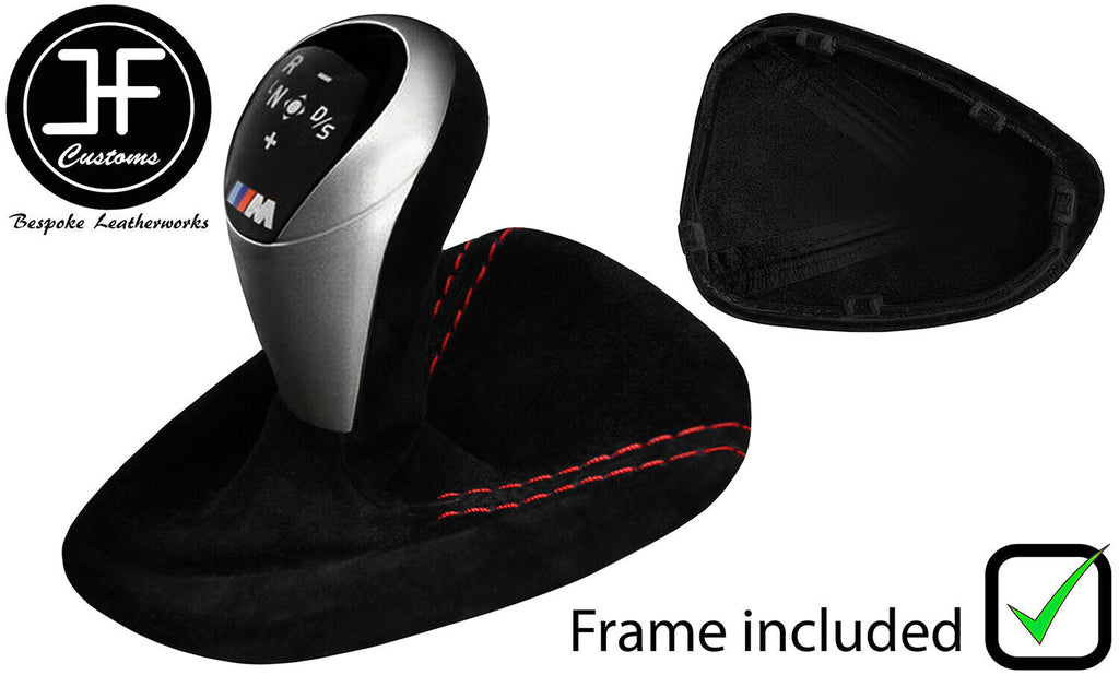 RED STITCH SUEDE AUTOMATIC DCT GEAR+PLASTIC FRAME FOR BMW E90 E92 E93 MADE IN UK