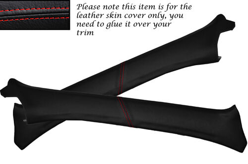 RED STITCH 2X WINDSCREEN PILLAR LEATHER COVERS FITS TOYOTA STARLET 1996-1999