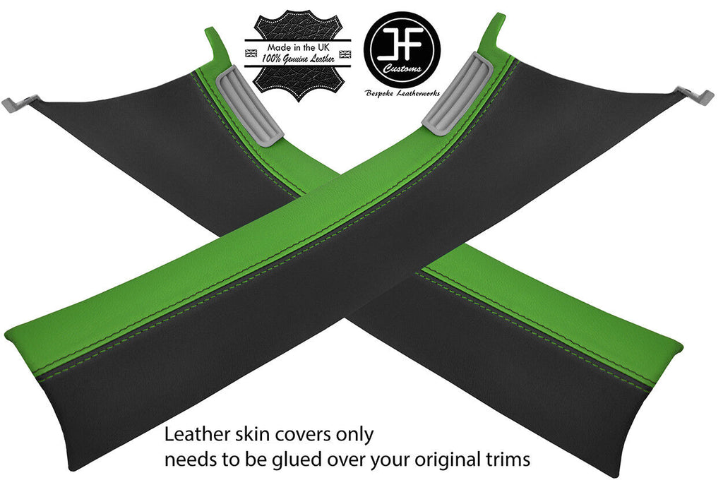 BLACK & GREEN REAL LEATHER 2X A PILLAR COVERS FOR VW T5 TRANSPORTER CARAVELLE