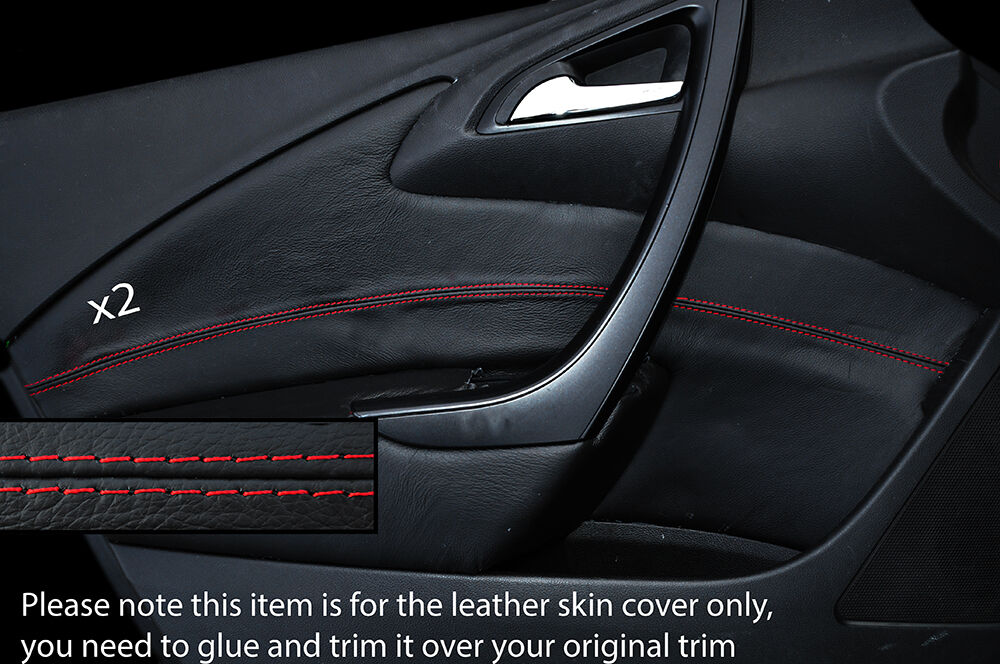 RED STITCH 2X FRONT DOOR CARD COVERS FITS VAUXHALL OPEL ASTRA J MK6 09-15 5DR