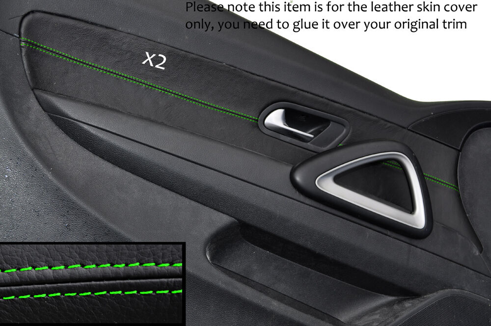 GREEN STITCHING 2X FRONT DOOR CARD TRIM LEATHER COVERS FITS VW SCIROCCO 08-14