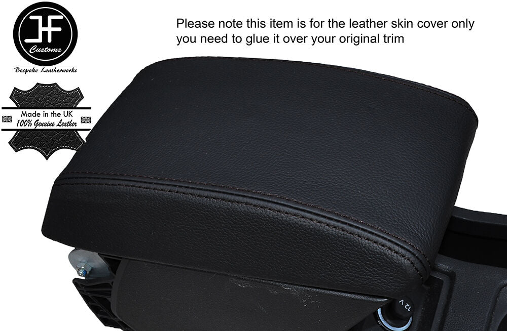 BLACK STITCHING ARMREST LID LEATHER COVER FITS SEAT LEON 2013-2016 CUSTOM NEW