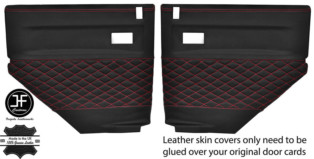 RED DIAMOND STITCH 2X REAR DOOR CARD COVERS FITS LAND ROVER DEFENDER 110