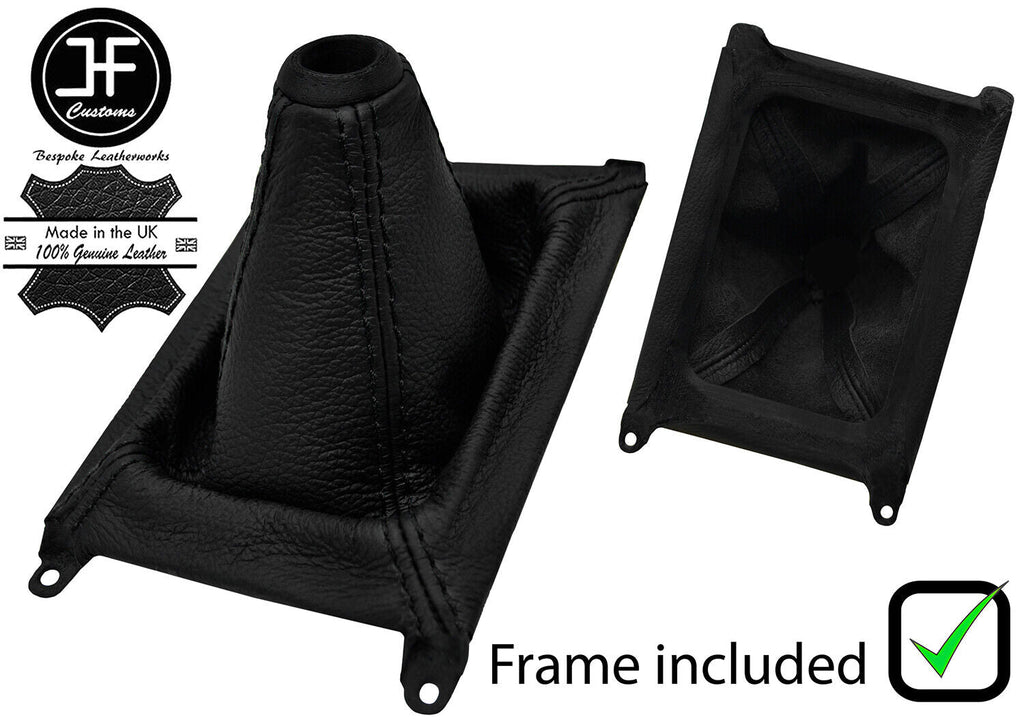 BLACK STITCH LEATHER GEAR GAITER + PLASTIC FRAME + TOP RING FOR HONDA CRX 88-91