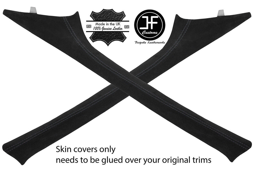 BLACK STITCHING 2X A PILLAR REAL SUEDE COVERS FITS RENAULT TRAFIC 2001-2014