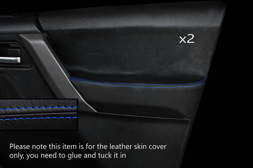 BLUE STITCH 2X FRONT DOOR CARD SKIN COVERS FITS LAND ROVER FREELANDER 2 06-14