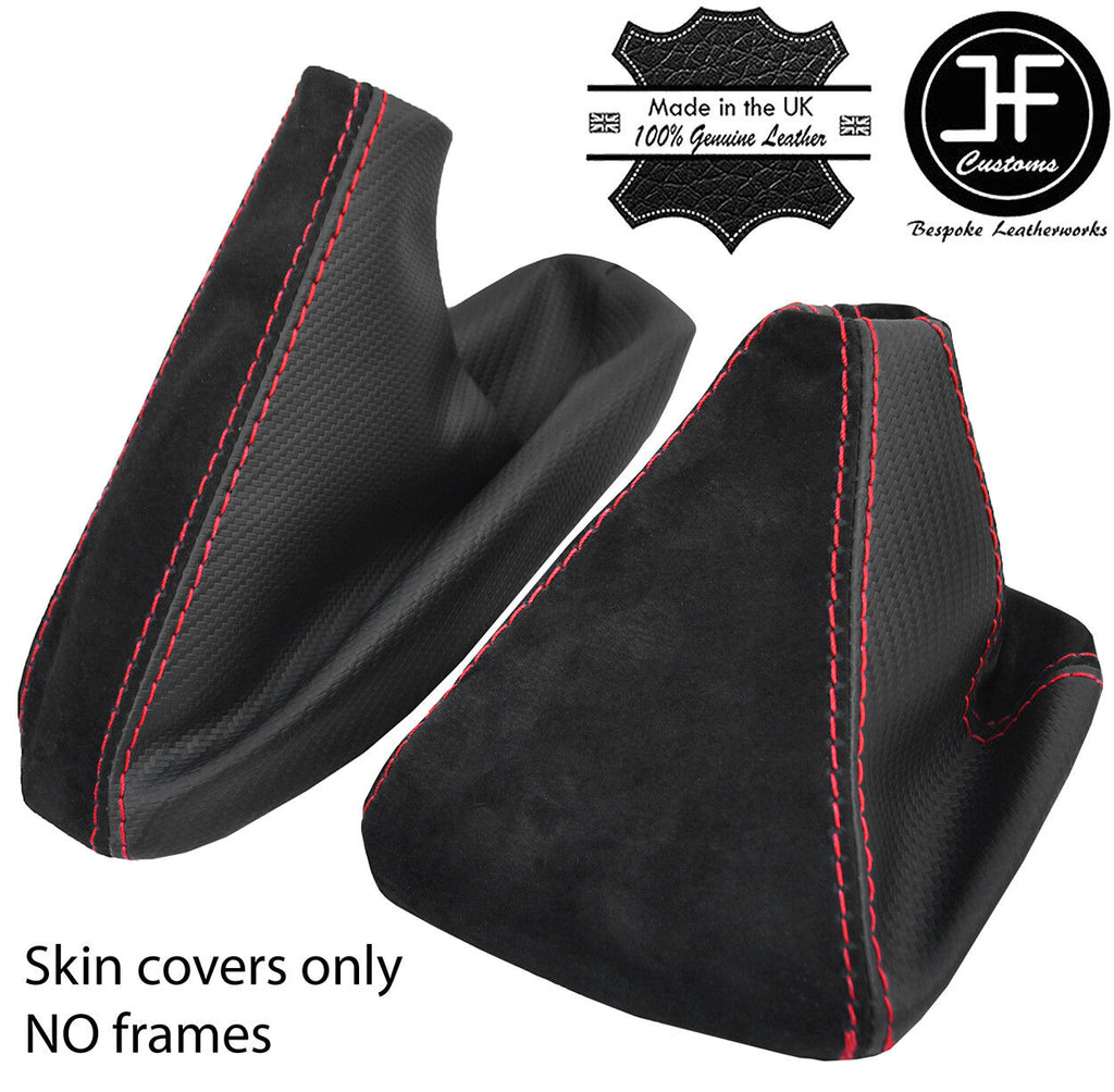 RED STITCH CARBON VINYL & SUEDE GEAR+HANDBRAKE GAITER FOR BMW E90 E91 E92 E93