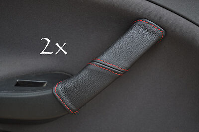 FITS SEAT ALTEA  2X DOOR HANDLE LEATHER COVERS red stitching CUSTOM NEW