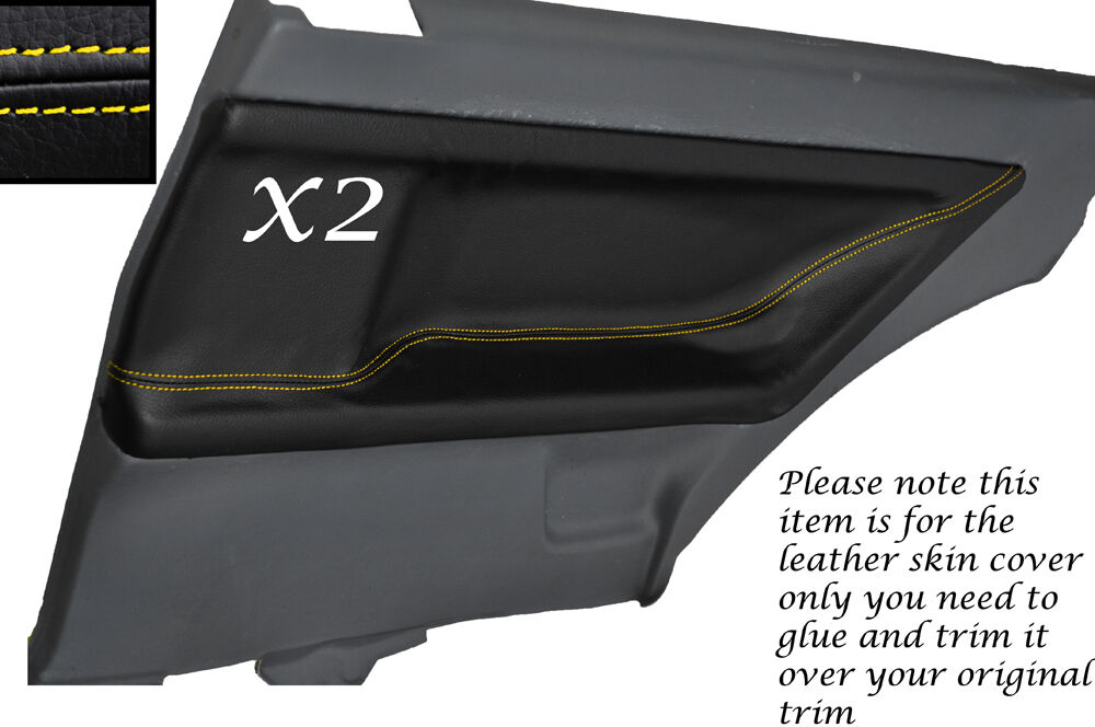 YELLOW STITCH 2X REAR DOOR CARD LEATHER SKIN COVERS FITS BMW E36 COUPE 91-98