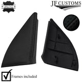 BLACK & BLACK LEATHER 2X WING MIRROR DOOR TRIM COVER+FRAMES FOR VW GOLF MK3