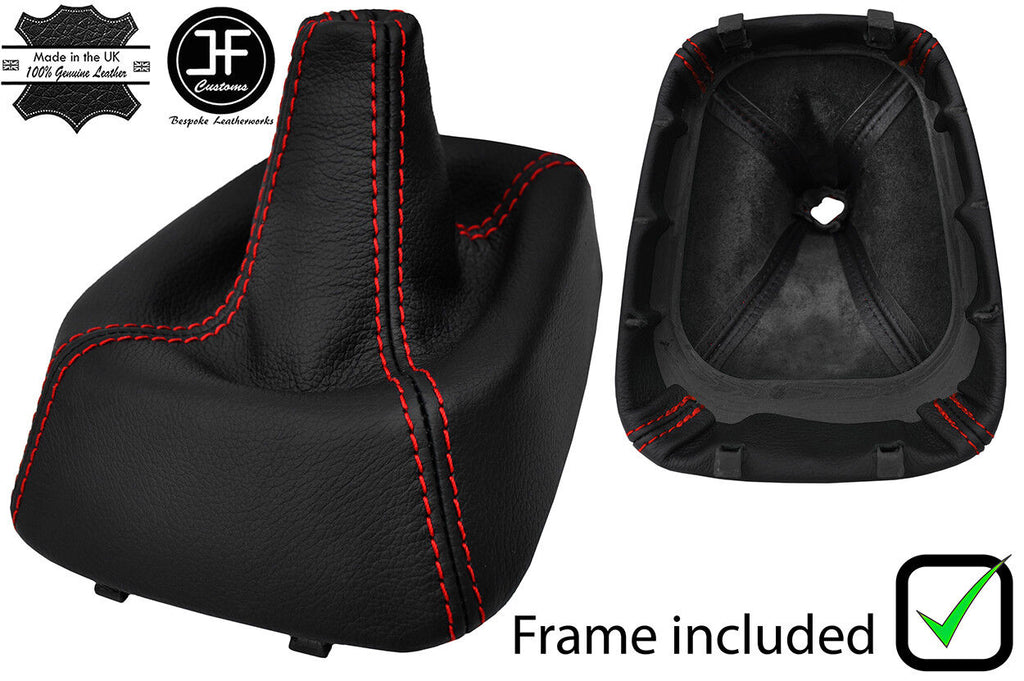 RED STITCH LEATHER GEAR GAITER+PLASTIC FRAME FOR MITSUBISHI CARISMA 1995-2005