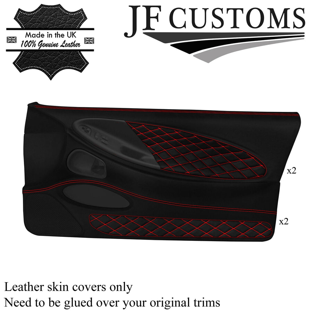 RED DIAMOND STITCH LEATHER 2X FULL DOOR CARD COVERS FOR FORD MUSTANG 94-98