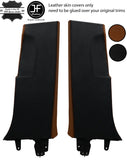 BLACK BROWN REAL LEATHER  2X LOWER B PILLAR COVERS FOR SEAT LEON MK2 1P 2005-11
