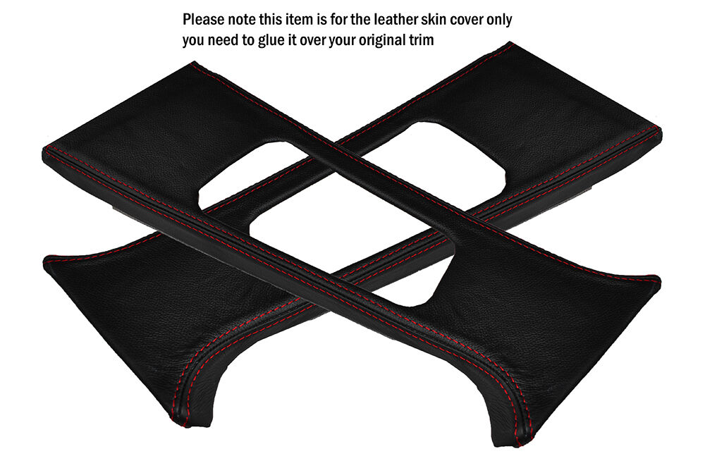 RED STITCH 2X B PILLAR LEATHER SKIN COVERS FITS BMW E46 SALOON 1998-2005