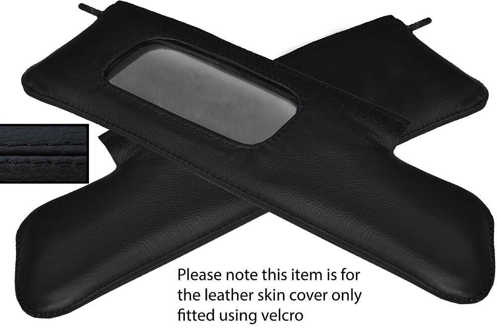 BLACK STITCHING 2X SUN VISORS LEATHER SKIN COVERS FITS TRIUMPH TR6 1969-1976