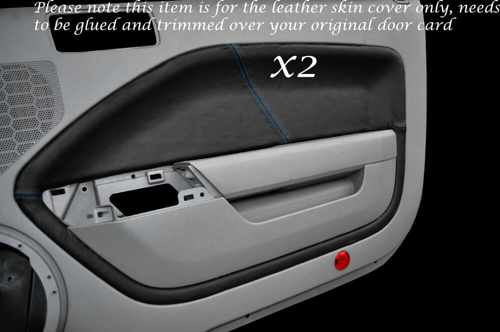 BLUE STITCH 2X DOOR CARD LEATHER SKIN COVERS FITS FORD MUSTANG 2005-2009