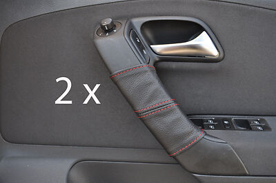 red stitch FITS VW POLO MK8 2009+ 2 X DOOR HANDLE LEATHER COVERS CUSTOM NEW