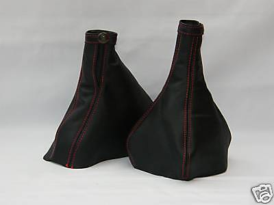 FITS ALFA ROMEO 147 SET GAITERS BLACK LEATHER RED STITCH CUSTOM NEW MADE IN UK