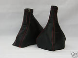 FITS ALFA ROMEO 147 SET GAITERS BLACK LEATHER RED STITCH CUSTOM NEW MADE IN UK