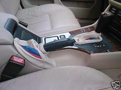 FITS BMW E46 AUTOMATIC TRI STRIPES GEAR + HANDBRAKE GAITER SAND TAN CUSTOM NEW