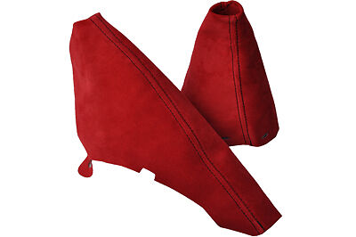 RED PU SUEDE FITS BMW MINI COOPER S 1 ONE GEAR + HANDBRAKE GAITER BLACK STITCH