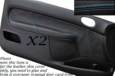BLUE STITCH FITS  PEUGEOT 206 CC & 3 DOOR 98-10 2X DOOR CARD LEATHER COVERS ONLY
