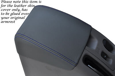 BLUE STITCH FITS MITSUBISHI L200 ANIMAL 2006-2010 GREY LEATHER ARMREST COVER