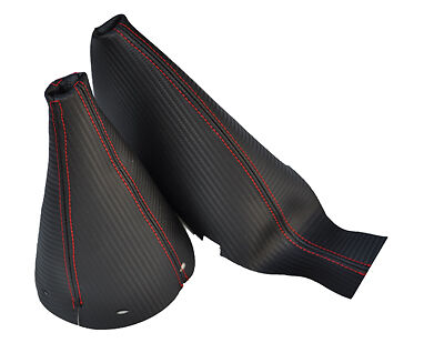 RED STITCH FITS BMW MINI COOPER S ONE 01-06 GEAR HANDBRAKE CARBON VINYL GAITER