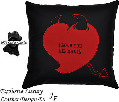 1X EXCLUSIVE LUXURY LEATHER CUSHION VALENTINES BLACK LIL DEVIL HEART DESIGN