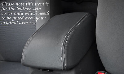 WHITE STITCHING FITS TOYOTA HILUX 2005-2013 DARK GREY LEATHER ARMREST COVER ONLY