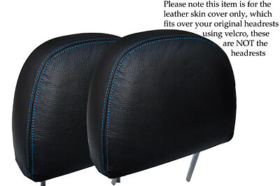 BLUE STITCH FITS  ROVER 25 & MG ZR 99-05 2X FRONT HEADRESTS LEATHER COVERS ONLY