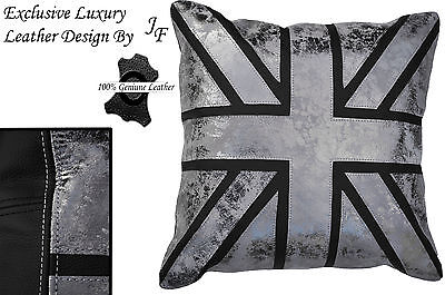 1X BLACK AND OLD SILVER EXCLUSIVE LUXURY GENUINE LEATHER CUSHION 20" x 20"
