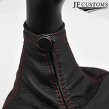 FITS MAZDA 323F 89-94 DARK RED STITCH OVER-RUBBER LEATHER GEAR GAITER + FRAME