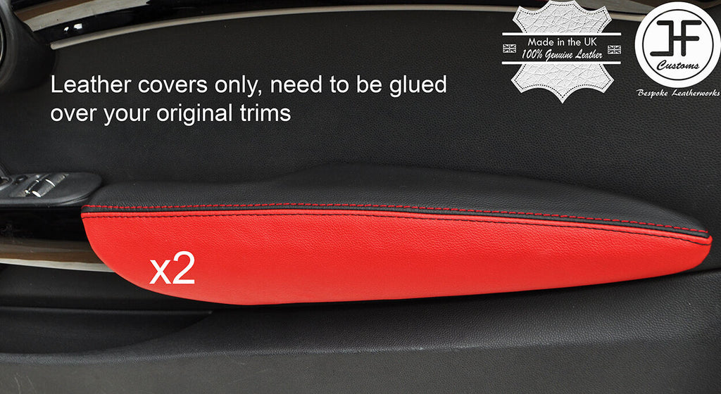 BLACK & RED LEATHER 2X FRONT DOOR ARMREST COVERS FOR BMW MINI COOPER F56 14-17