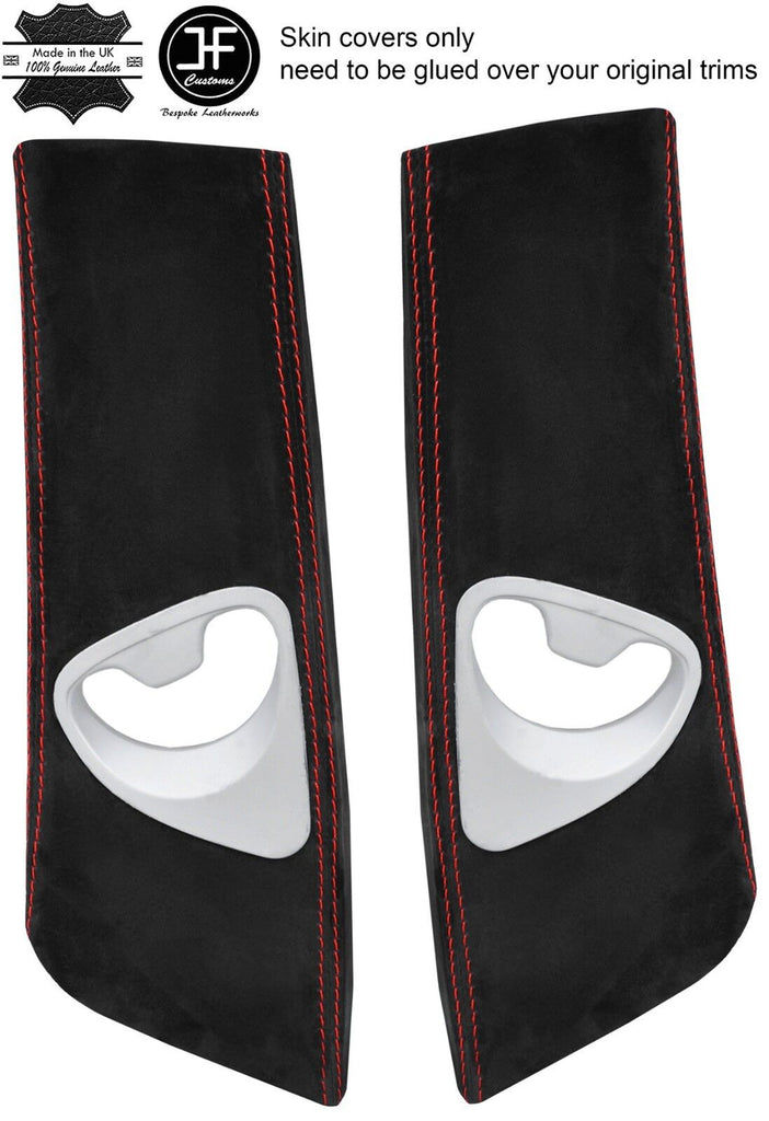 RED STITCH 2X UPPER B PILLAR SUEDE COVERS FOR BMW 6 SERIES E63 COUPE 04-10