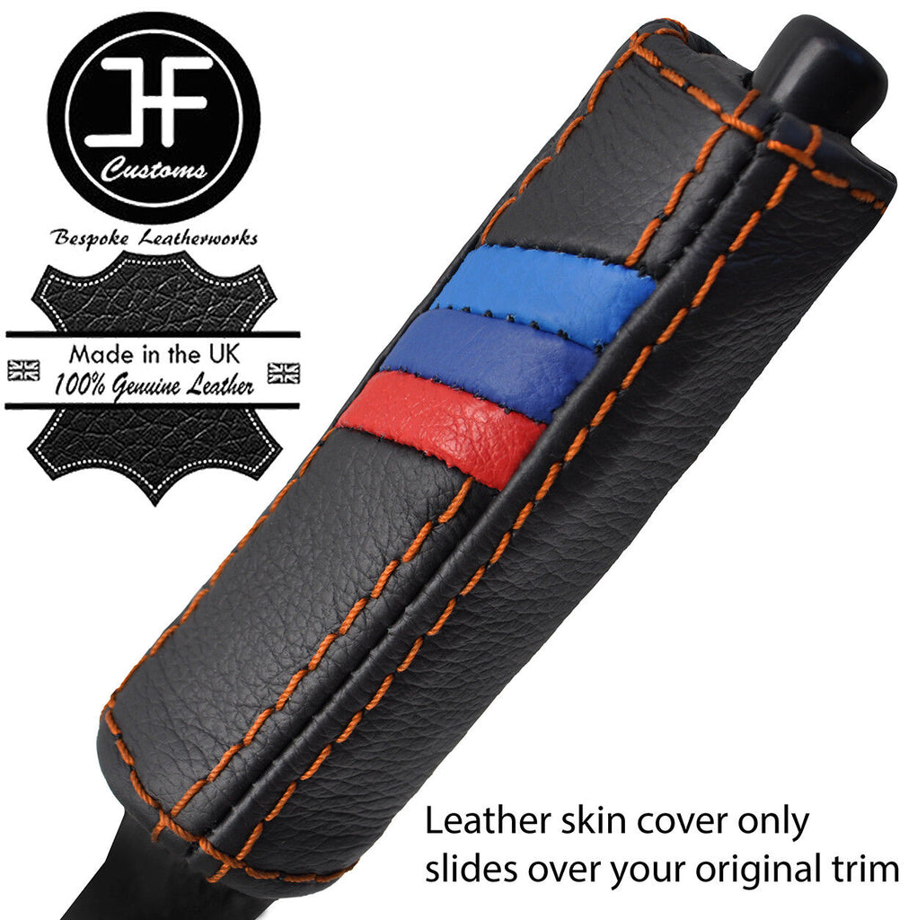 ORANGE STITCH TRI STRIPE HANDBRAKE HANDLE LEATHER COVER FOR BMW SERIES E36 91-98
