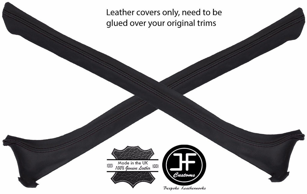 BLACK STITCHING 2X A PILLAR REAL LEATHER COVERS FITS FORD ESCORT MK3 MK4