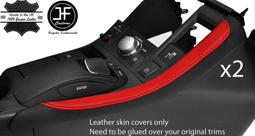 BLACK & RED 2X CENTER CONSOLE SIDE TRIM LEATHER COVERS FOR LEXUS CT200H 10-18